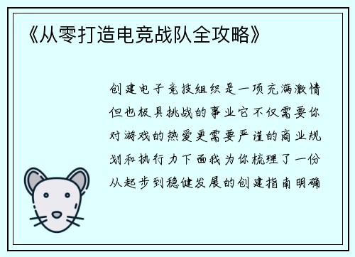 《从零打造电竞战队全攻略》