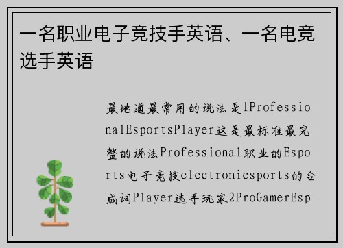 一名职业电子竞技手英语、一名电竞选手英语